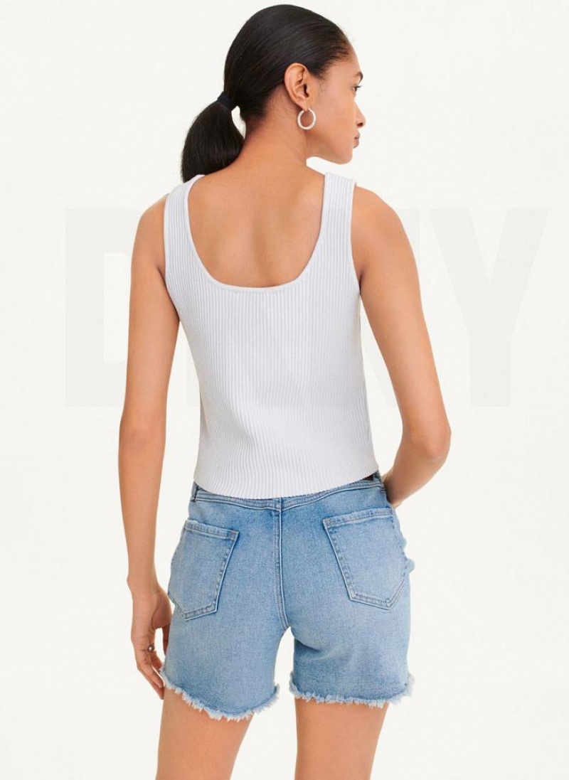 White / Silver Women's DKNY Sleeveless Lurex Ribbed Sweater Tank Tops | Australia-D0828