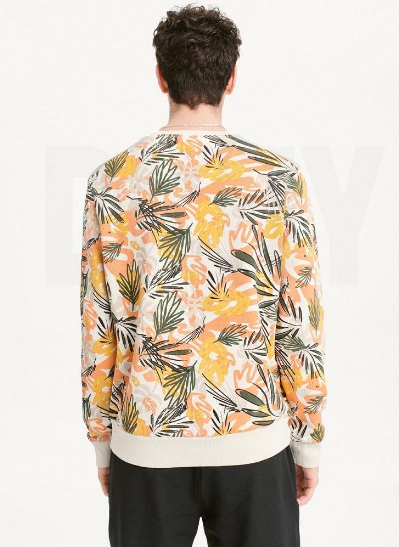 Yellow Men's DKNY Exploded Palms Print French Terry Sweatshirts | Australia-D1073