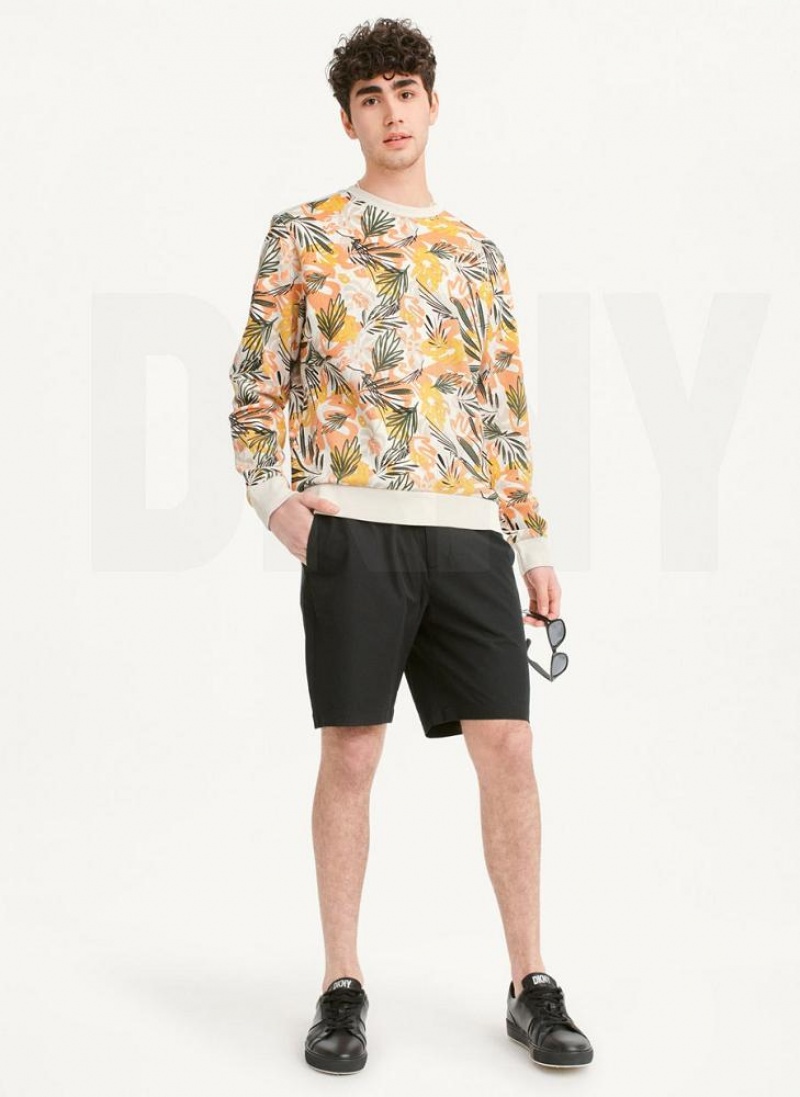 Yellow Men's DKNY Exploded Palms Print French Terry Sweatshirts | Australia-D1073