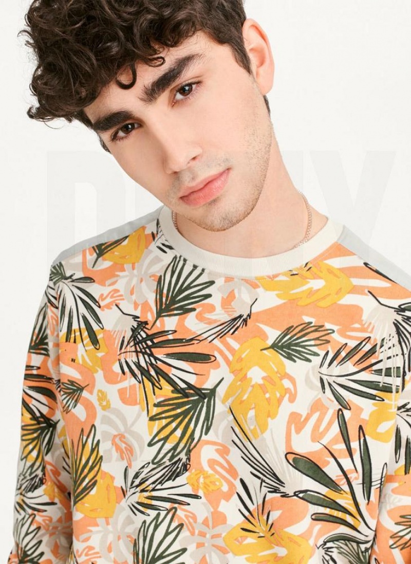 Yellow Men's DKNY Exploded Palms Print French Terry Sweatshirts | Australia-D1073