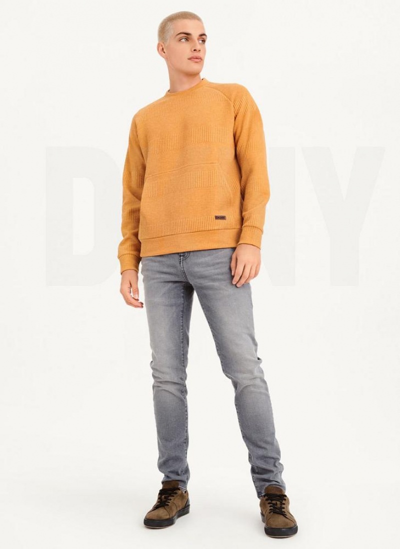Yellow Men's DKNY Mixed Texture Crewneck Sweaters | Australia-D0900