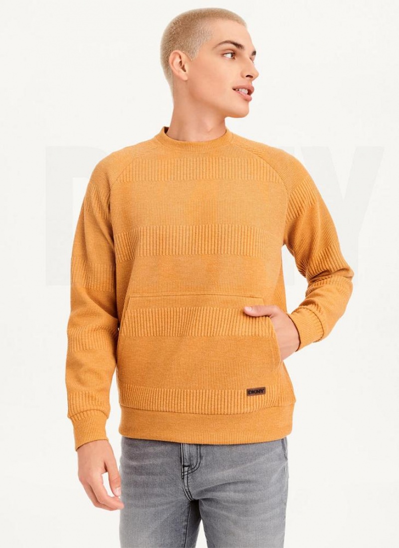 Yellow Men's DKNY Mixed Texture Crewneck Sweaters | Australia-D0900