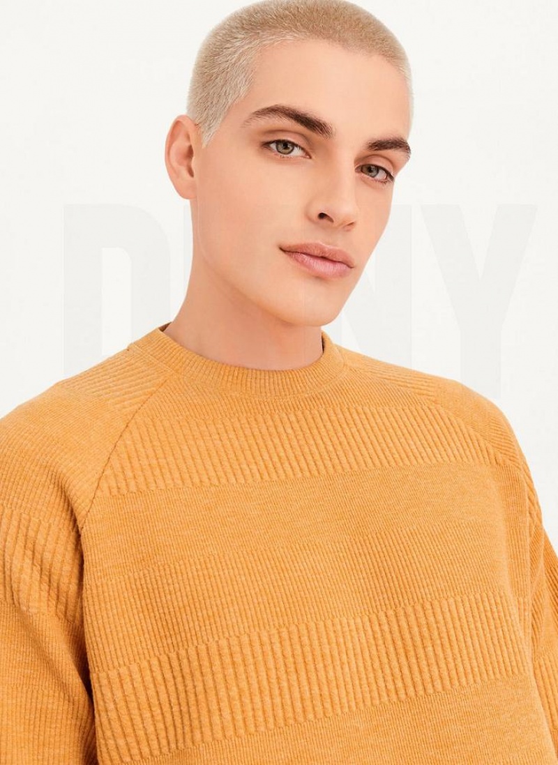 Yellow Men\'s DKNY Mixed Texture Crewneck Sweaters | Australia-D0900