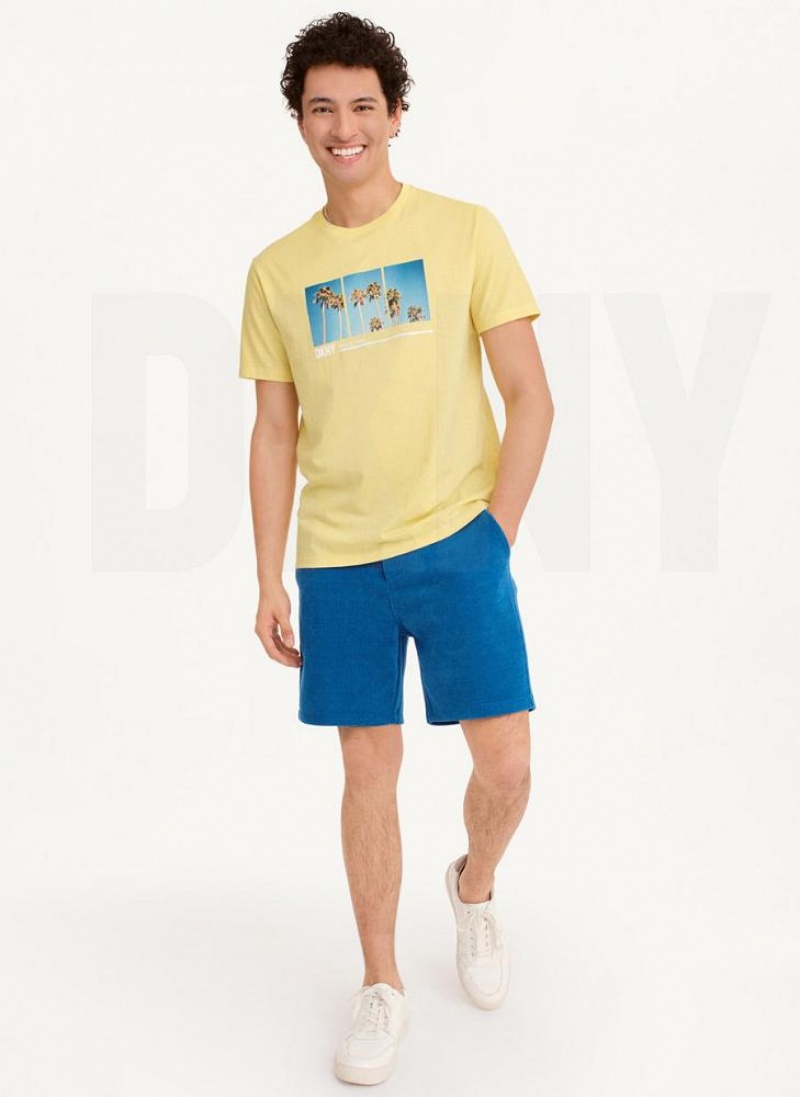 Yellow Men's DKNY Split Palm Trees T Shirts | Australia-D1001