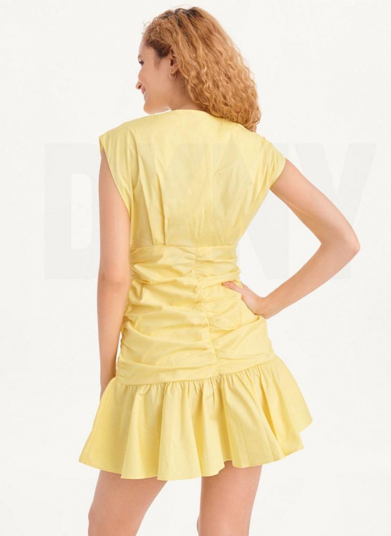 Yellow Women's DKNY Poplin Midi Dresses | Australia-D0961