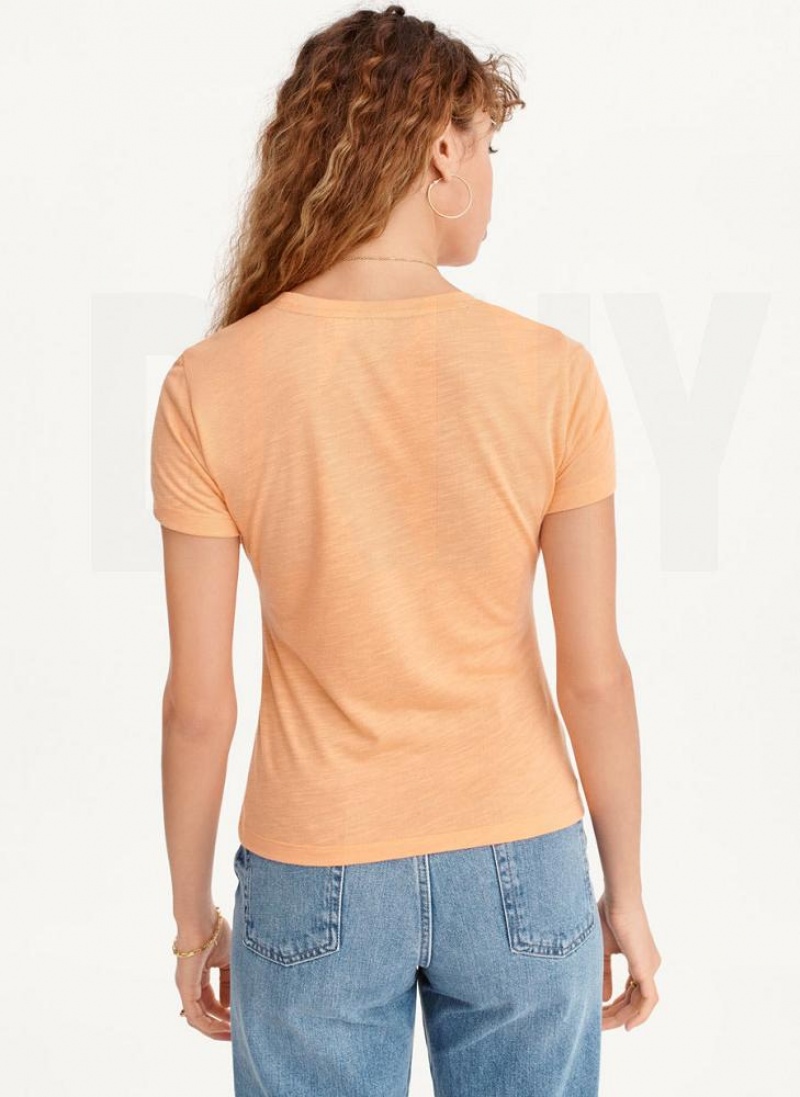 Yellow Women's DKNY Ruched Front Crew Neck T Shirts | Australia-D1033